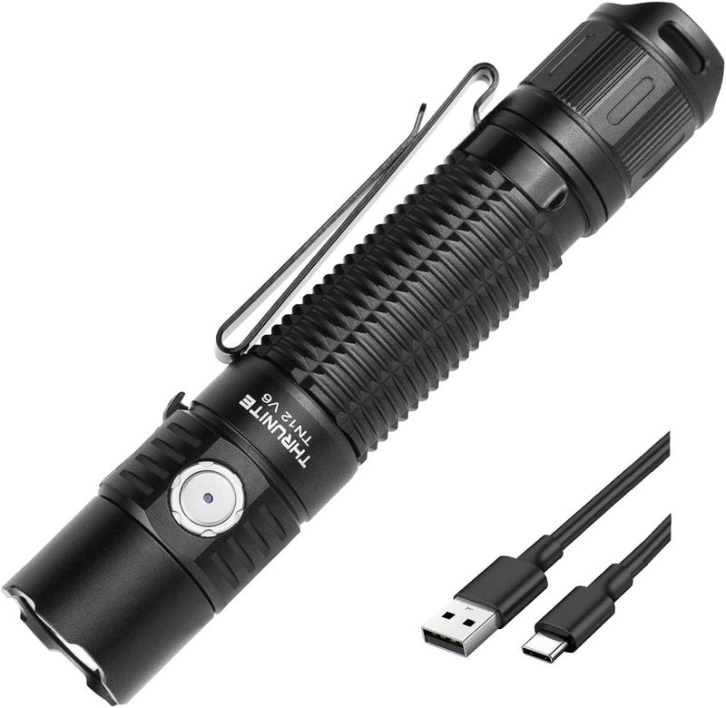 ThruNite TN12 V6 Tactical LED Flashlight, High 1950 Lumens Dual Switch, USB-C Rechargeable Flashlight Compact for EDC, Law Enforcement, and Outdoor Use (Cool White) - Image 1